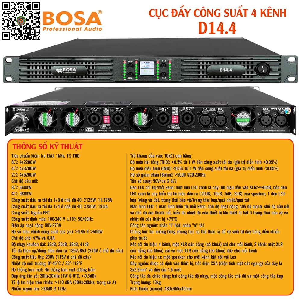 Main Công Suất 4 Kênh Bosa D14.4 NEW